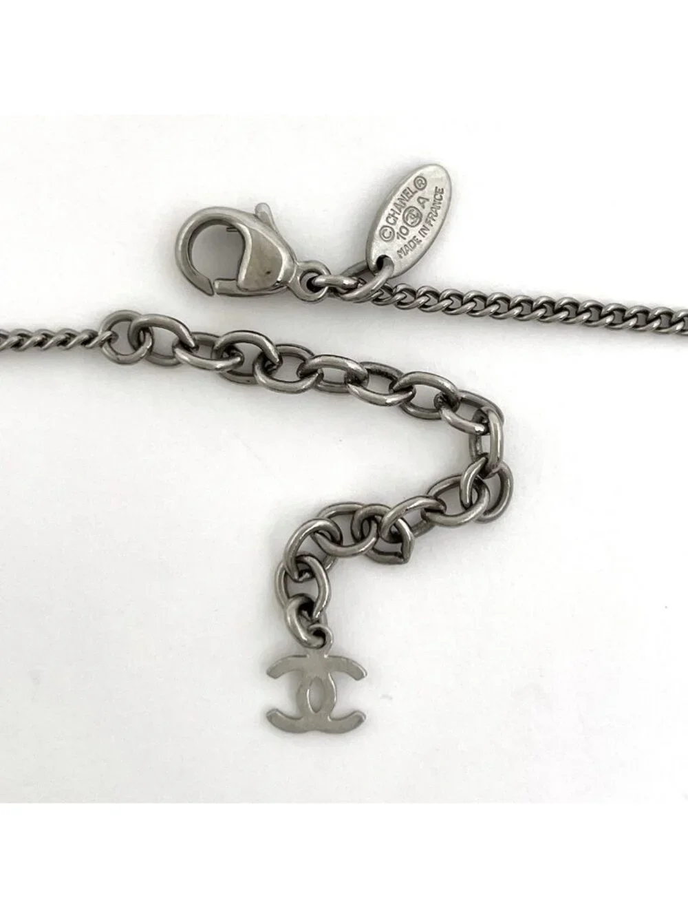 Chanel Necklace CC Logo Metal Plastic Silver